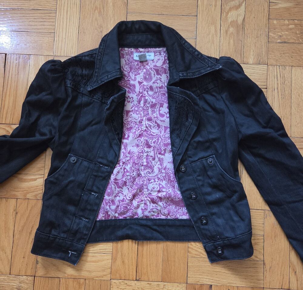 Y2k Vintage Azzure Black Denim Victorian Style Jacket Sz S